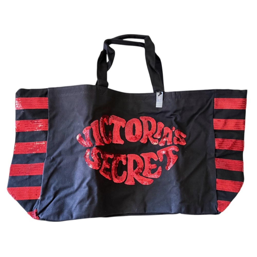 Victoria's Secret Black and Red beautiful Tote Bag with zipper. NWT